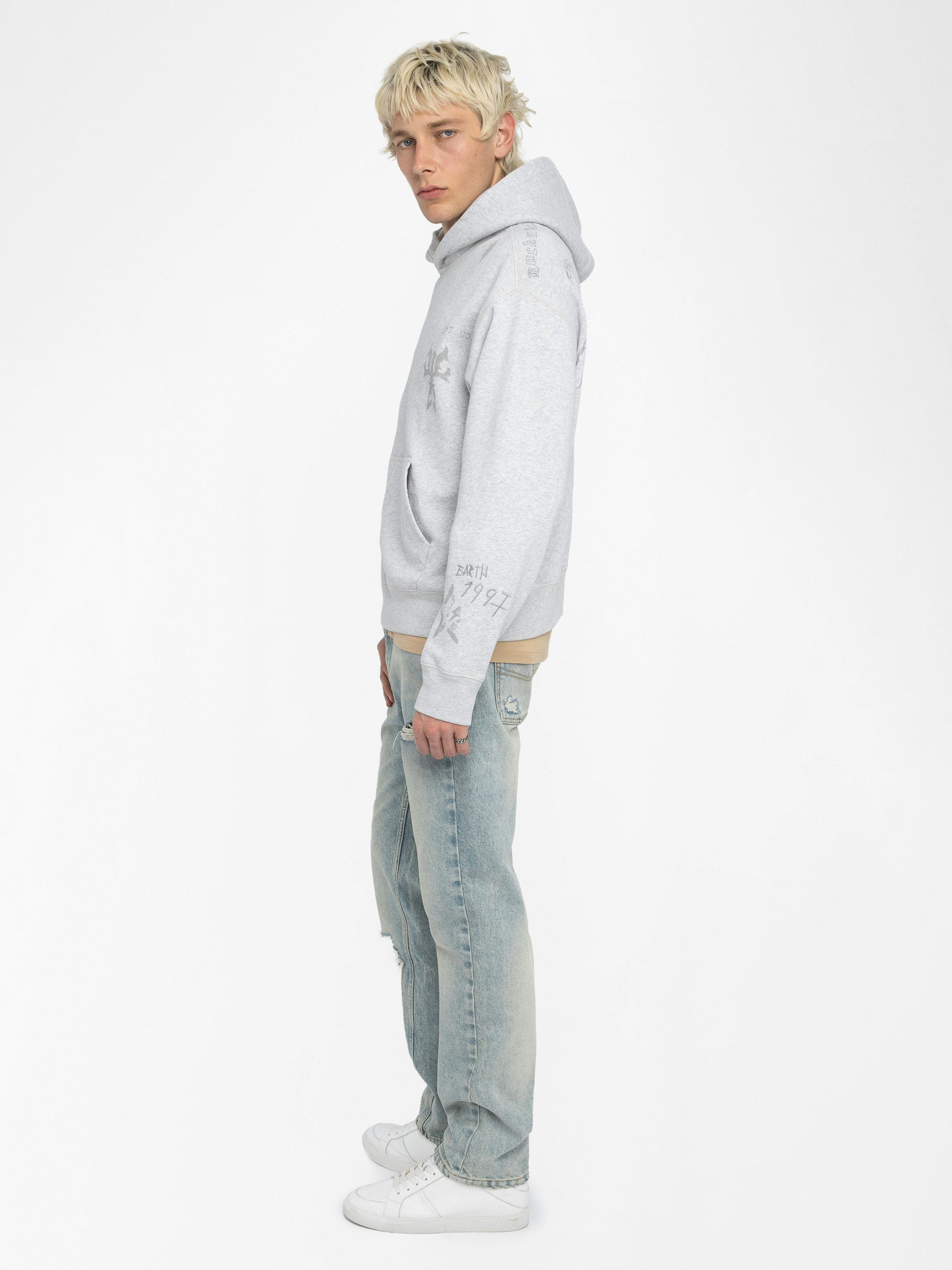 Sacha Sweatshirt - Long-sleeved hooded sweatshirt with multi-custom print.